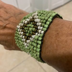 Rare wooden clasp beaded cuff bracelet